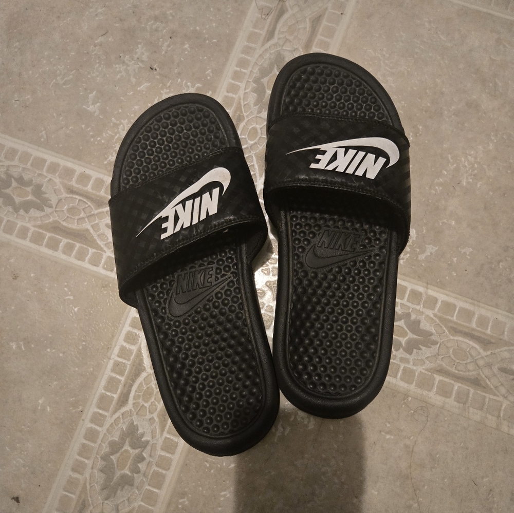Nike Black Slide Sandals with White Logo